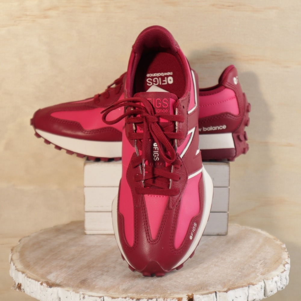 New Balance x FIGS 327 Pink Burgundy Maroon DWR Sneakers WS327FIG  Excellent